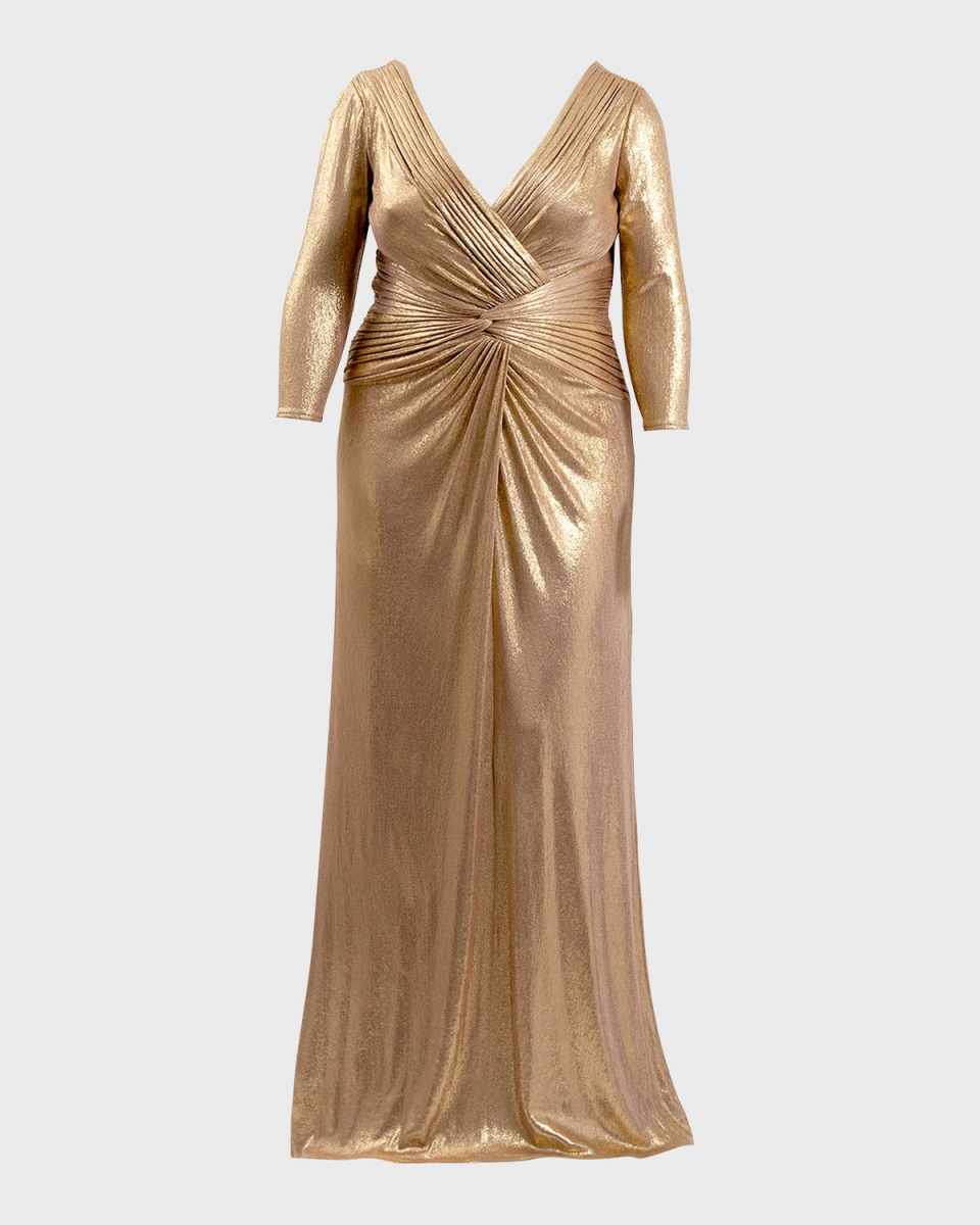 Plus Size Metallic Twist-Front Column Gown